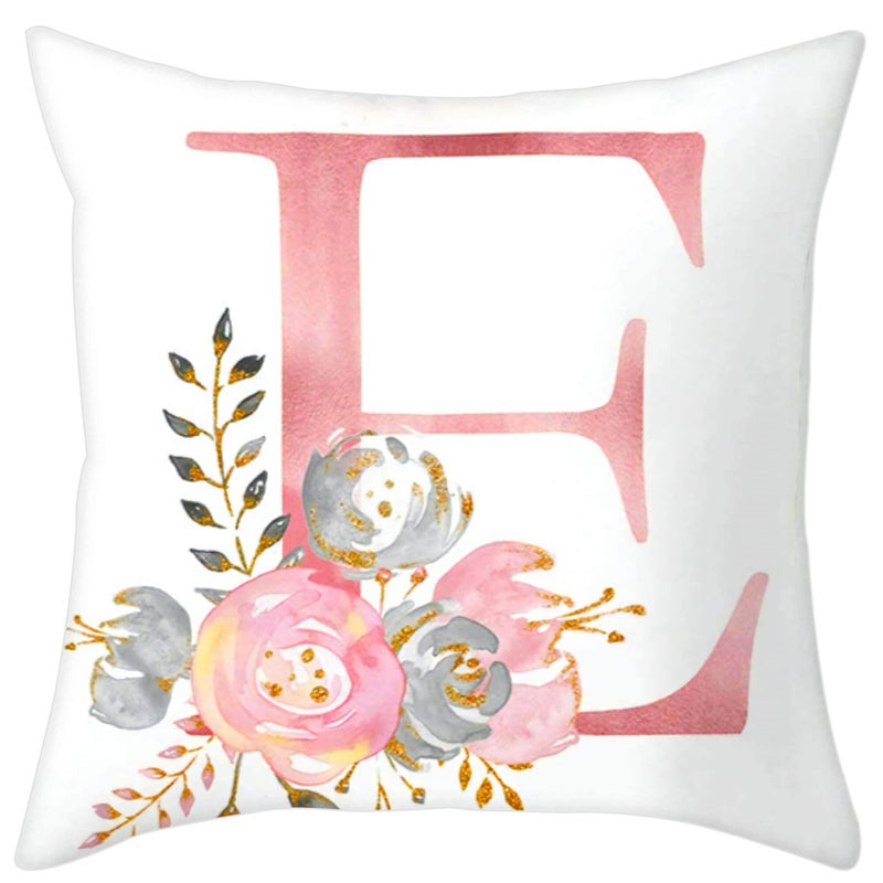 Eanpet Throw Pillow Covers Alphabet Decorative Pillow Cases ABC Letter Flowers Cushion Covers 18 x 18 Inch Square Pillow Protectors for Sofa Couch Bedroom Car Chair Home Decor (E) - Image 1